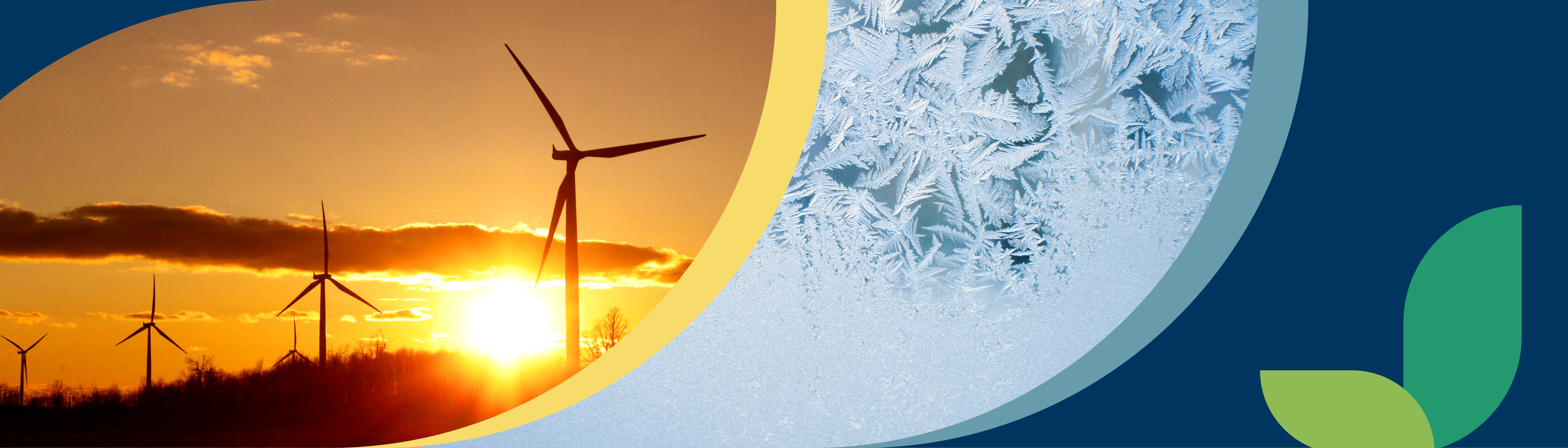 Wind turbines in the sunset and frost