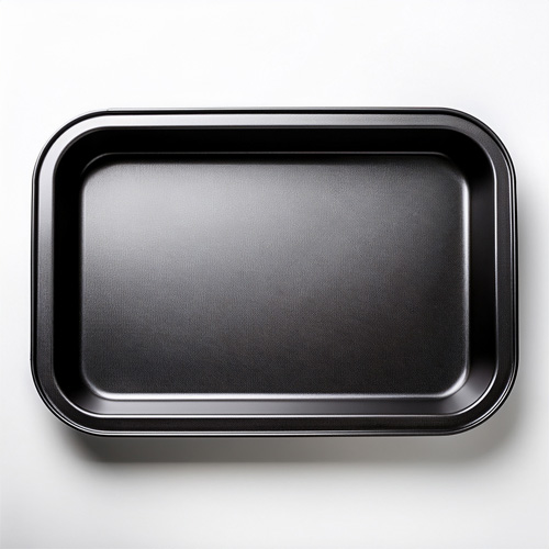 Black metal rectangular baking dish on a white background