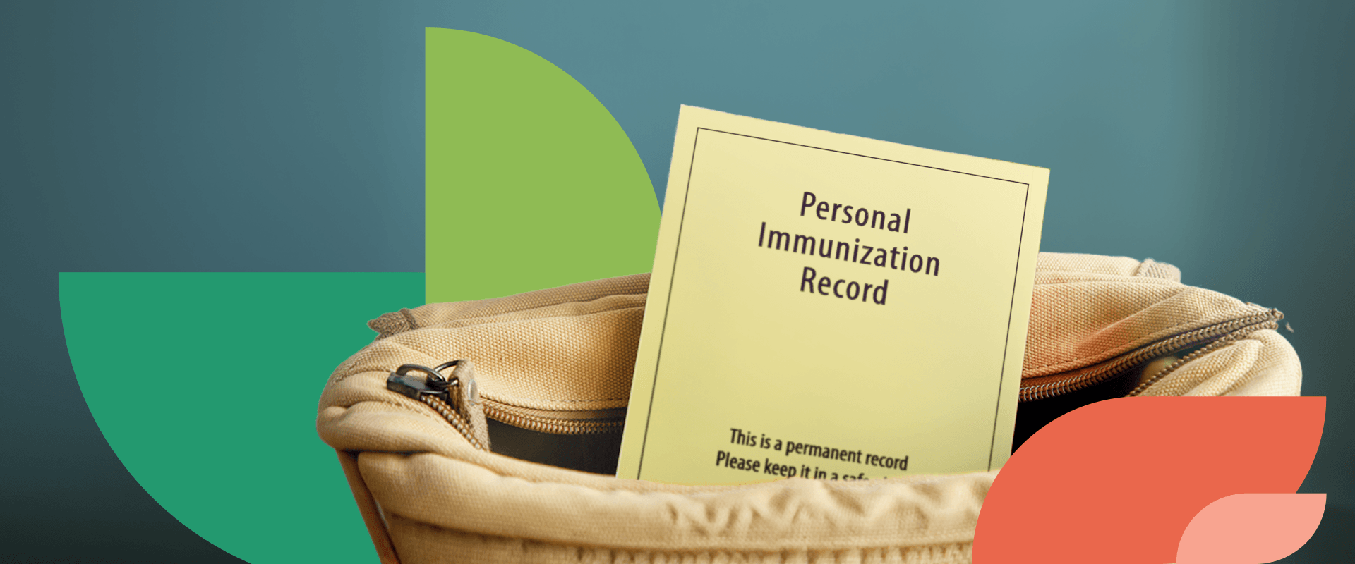 Someone's personal immunization record yellow card sticking out of an unzippered bag