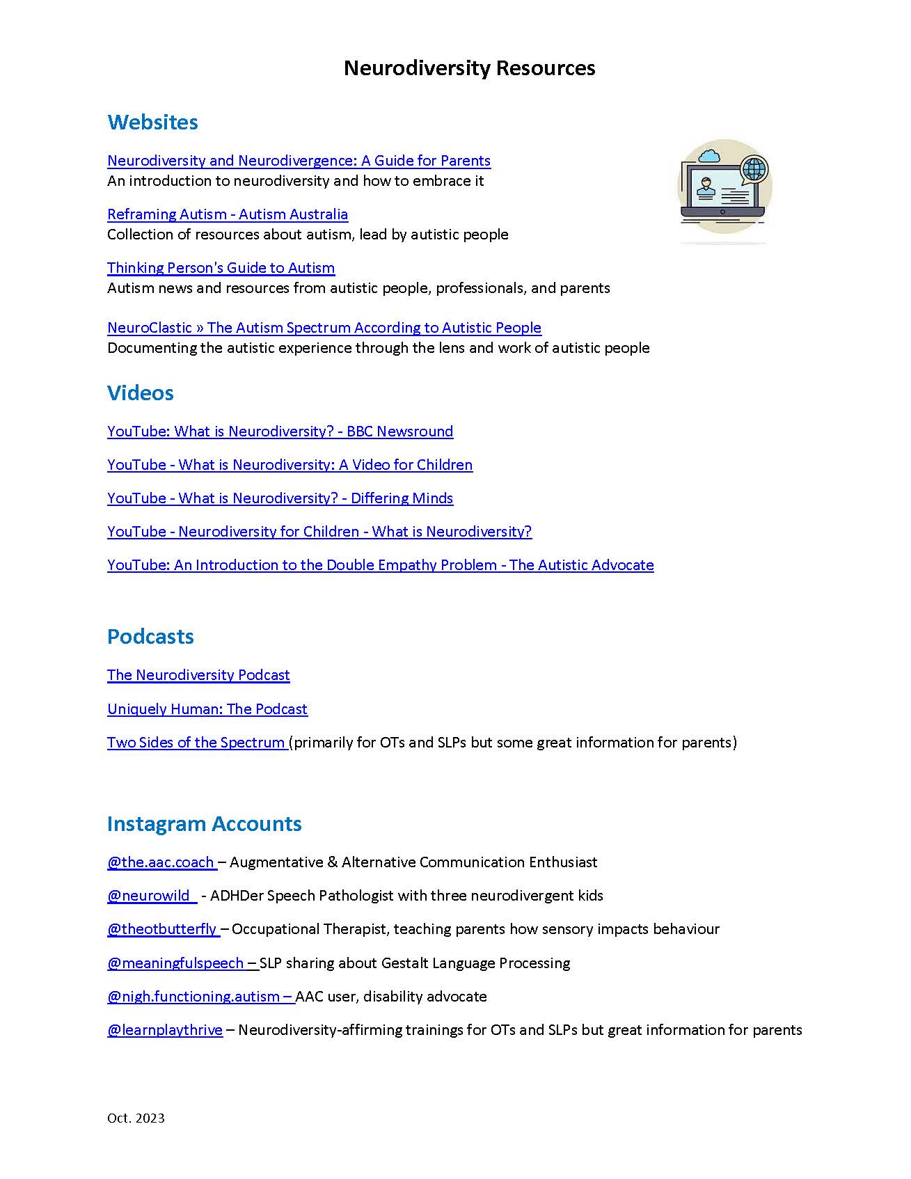 Language Express information for parents 3 neurodiversity resources